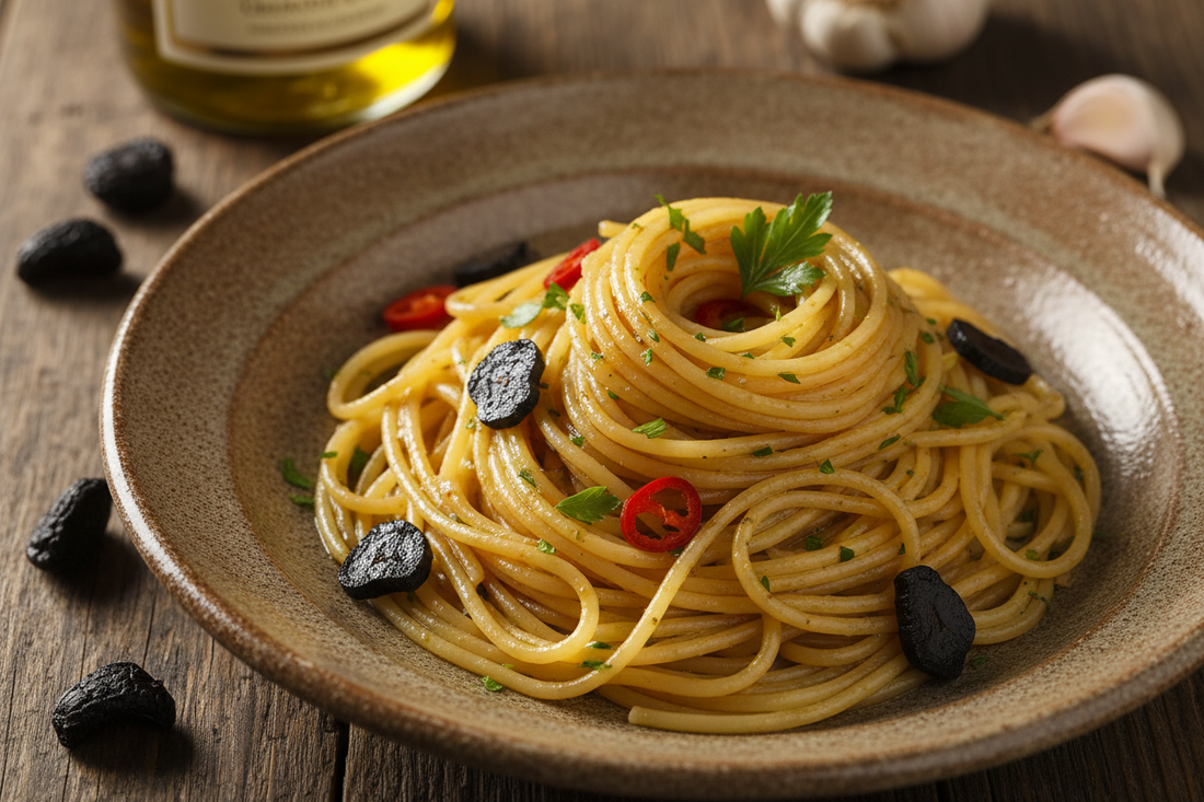 Spaghetti Aglio, Olio e Peperoncino con Aglio Nero: Una Ricetta Gourmet